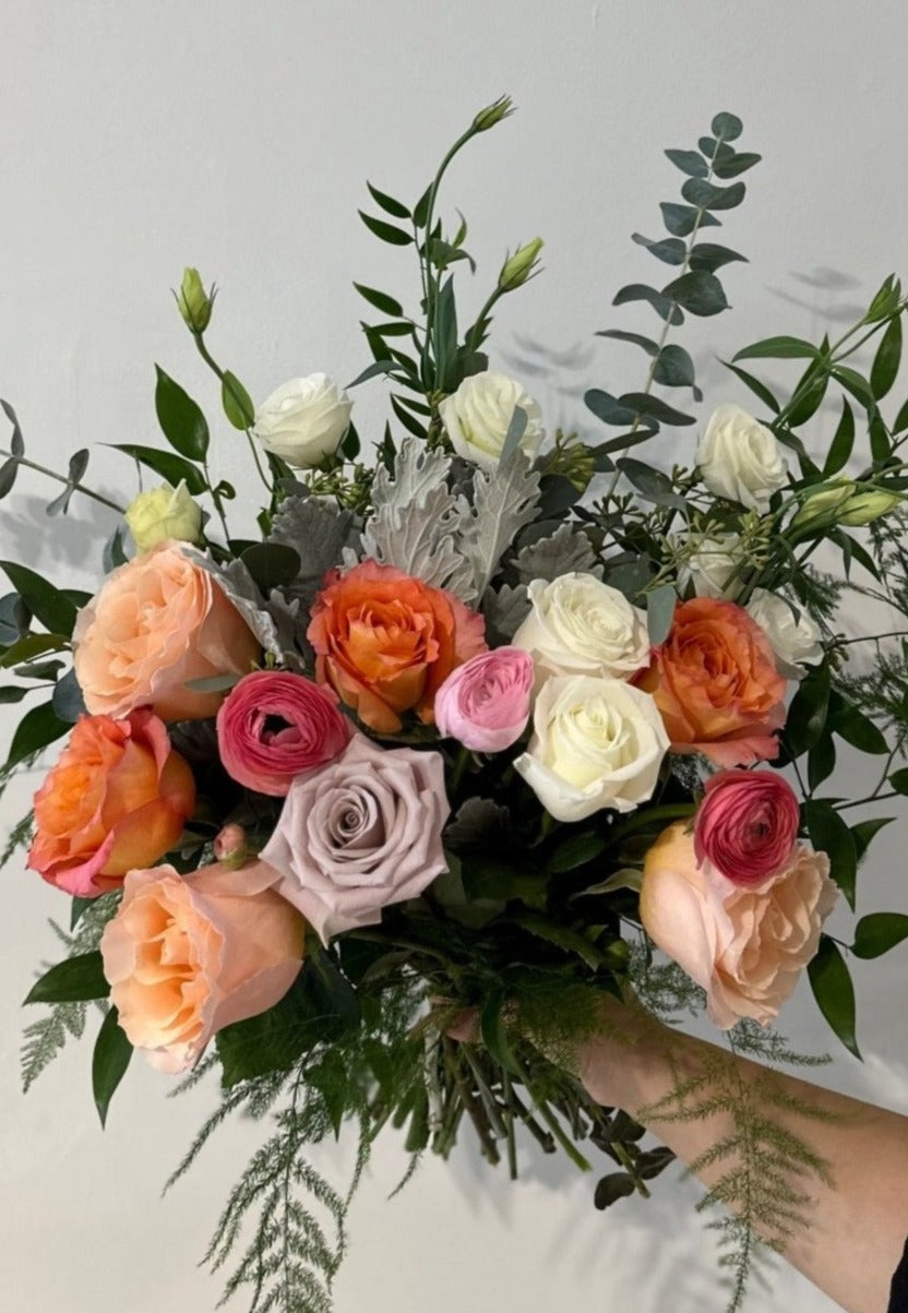 Pink and White Fancy Rose & Ranunculus Bouquet, by Lou-Lou's Flower Truck