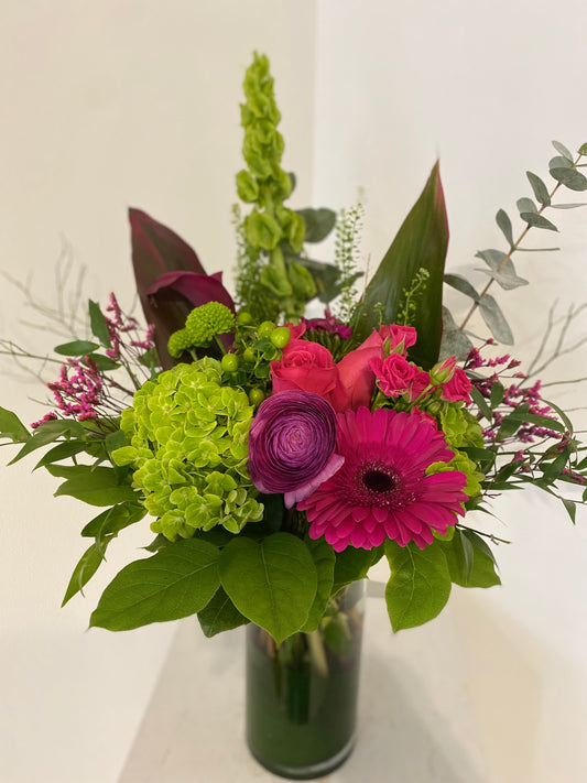 Fuchsia & Green Vase Arrangement