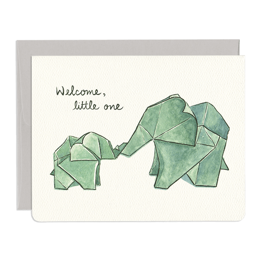 "Welcome, Little One" Origami Elephants Card by Gotamago, by Lou-Lou's Flower Truck