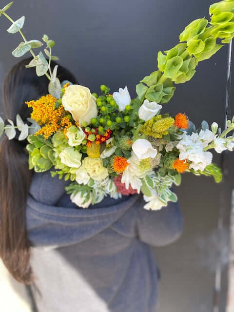 White, Green & A Touch of Orange Bouquet, by Lou-Lou's Flower Truck