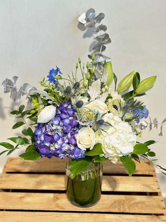 Periwinkle & Silver Vase Arrangement