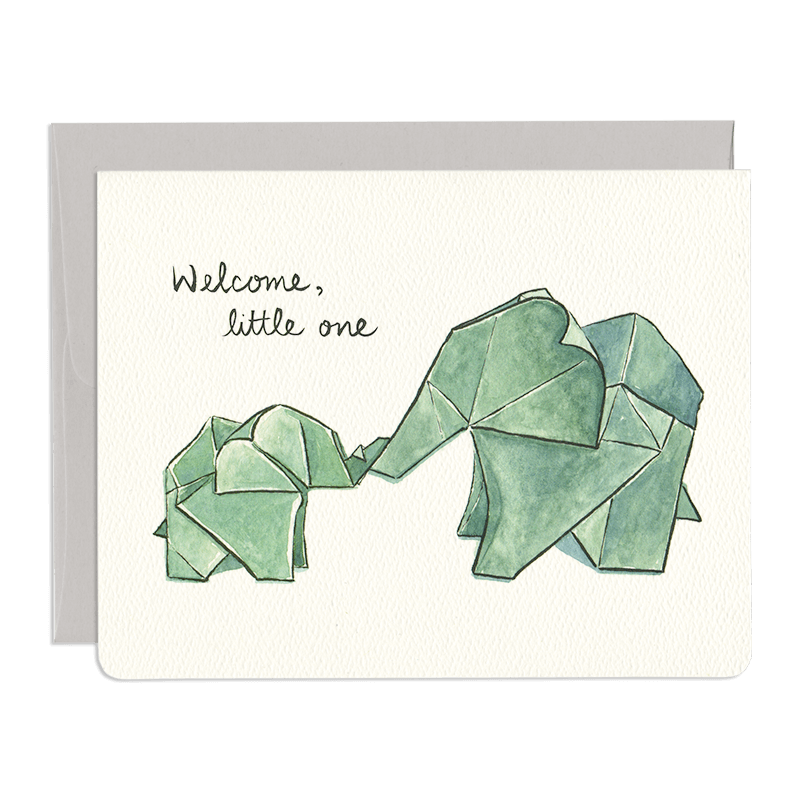 "Welcome, Little One" Origami Elephants Card by Gotamago, by Lou-Lou's Flower Truck