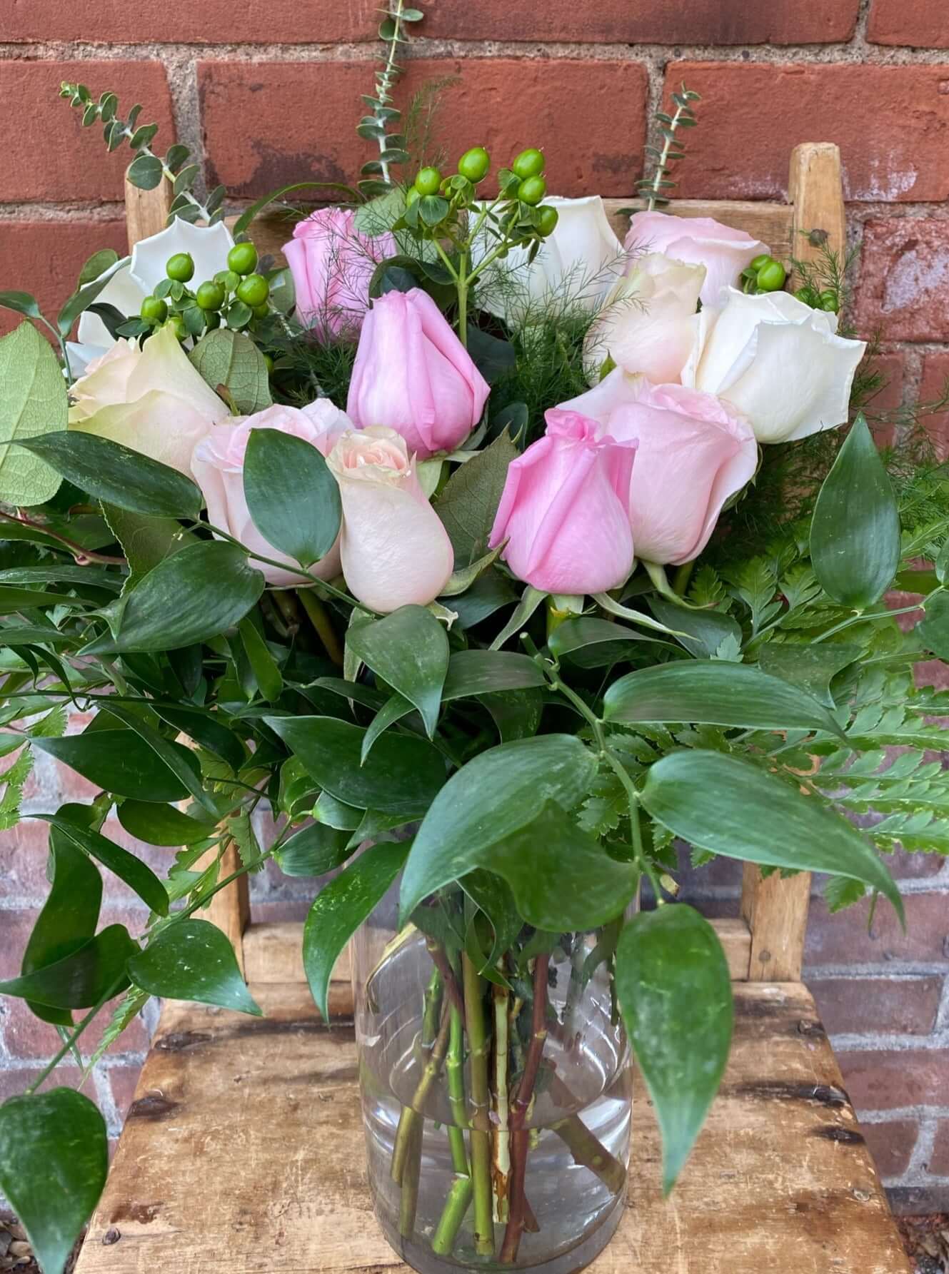 Dozen Pink & Blush Premium Rose Bouquet, by Lou-Lou's Flower Truck