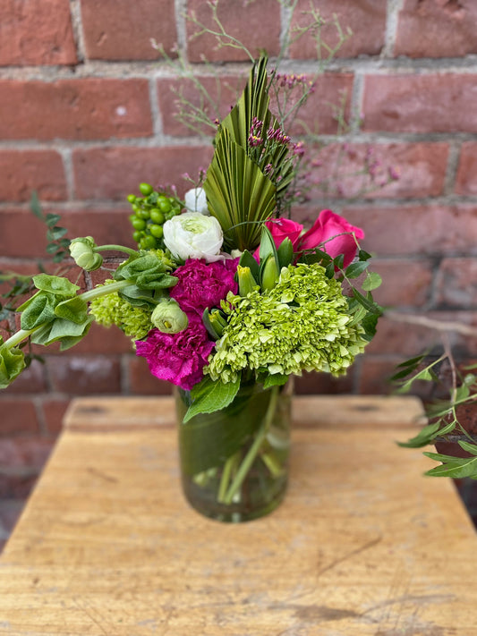 Fuchsia & Green Vase Arrangement, by Lou-Lou's Flower Truck