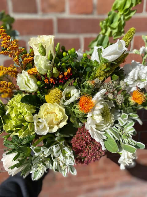 White, Green & A Touch of Orange Bouquet, by Lou-Lou's Flower Truck