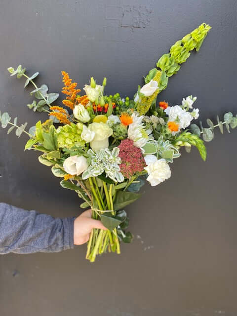 White, Green & A Touch of Orange Bouquet, by Lou-Lou's Flower Truck