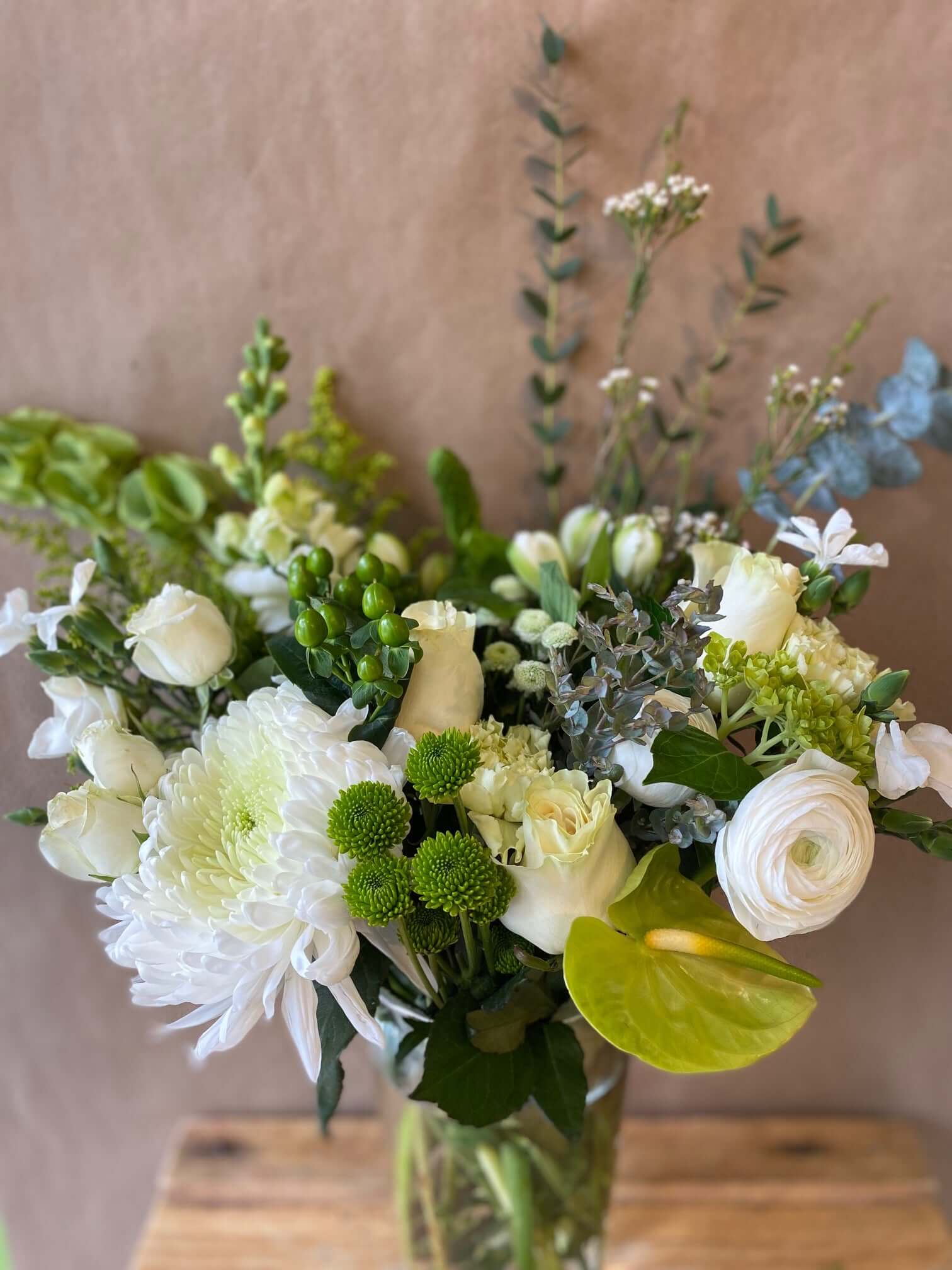 Natural-Style White & Green Vase Arrangement, by Lou-Lou's Flower Truck