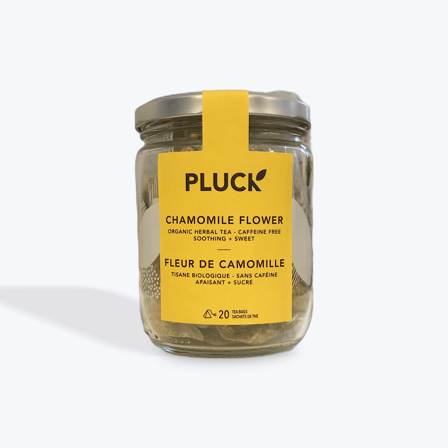 PLUCK Chamomile Flower Organic Tea (20 servings in glass jar), by Lou-Lou's Flower Truck